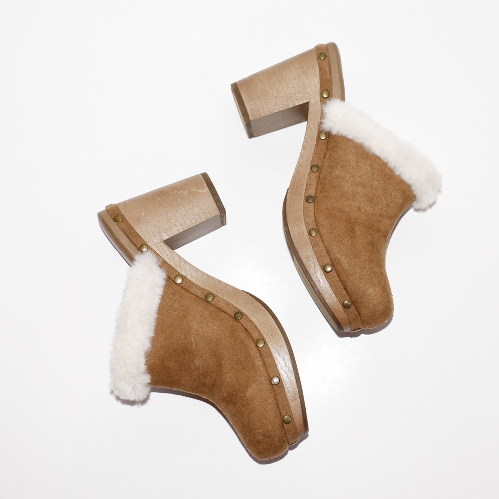 Esprit Wina Faux Fur Suede Camel Tan Clogs - Picture 5 of 7
